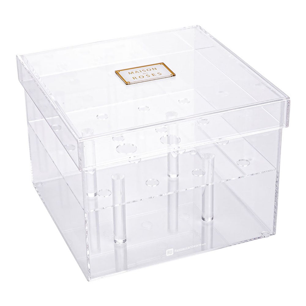 Vase, Flower Box, 8 x 8 x 6 Inch, 16-Slot, Clear, Acrylic, Square, with Lid 1 - 1 EACH 506798