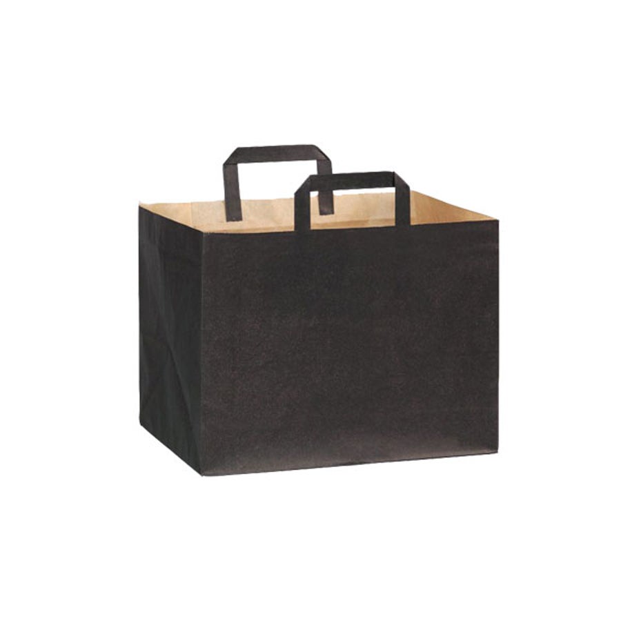 Bags, 9.65 x 12.5 x 8.7 Inch Large & Wide, Paper, Black, with Handle 1 - 250 COUNT 180455