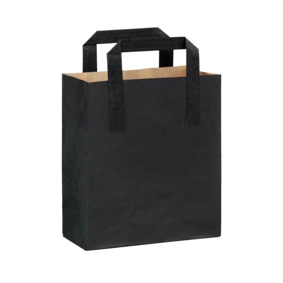 Bags, 7.8 x 4 x 11 Inch, Paper, Black, with Handles 1 - 500 COUNT 180456