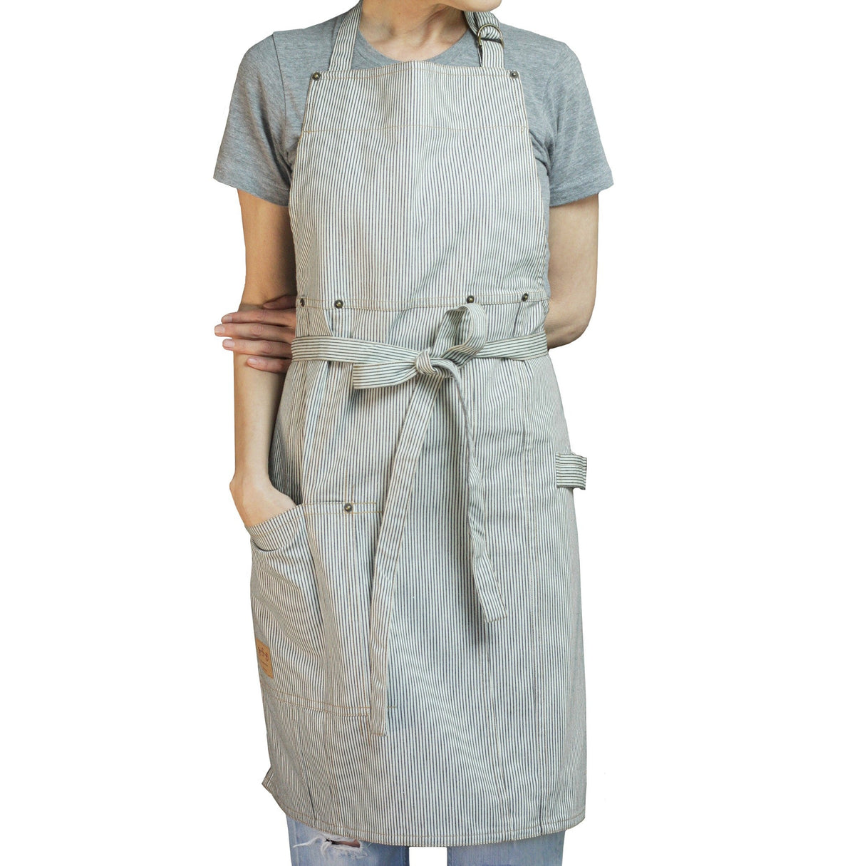 Apron, Butcher, White/Black Railroad Stripe, 36 x 27 Inch, Cotton Denim, with Extra Long Ties & 3 Pockets 1 - 1 EACH 229395