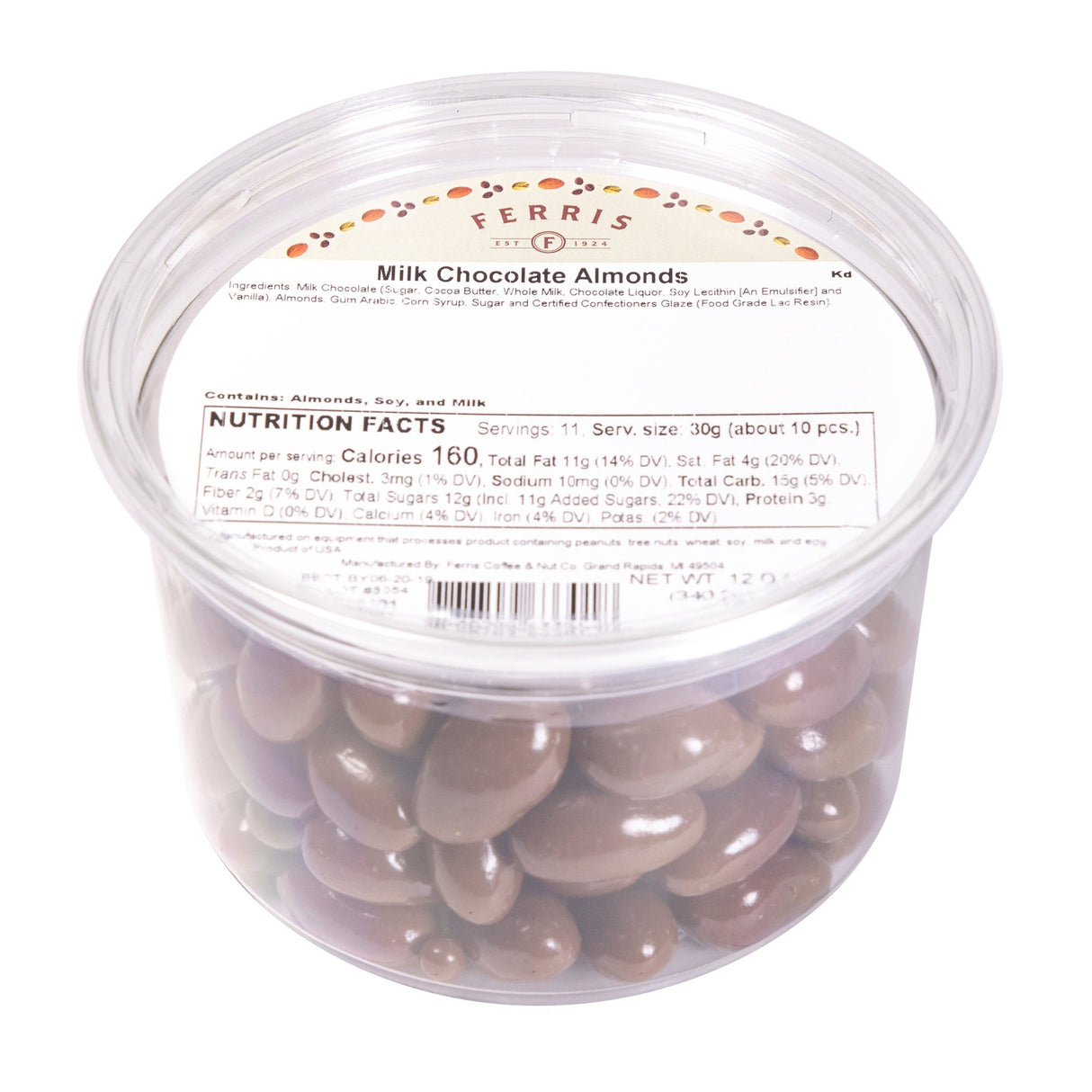 Almonds, Covered, Milk Chocolate, in Deli Cup 12 - 12 OUNCE 116677