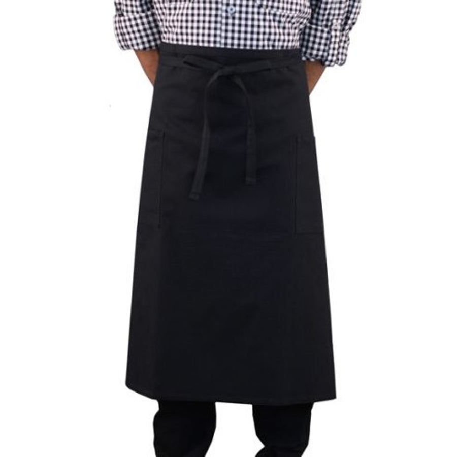 Apron, Bistro, Black, 29 x 31.5 Inches, Cotton Denim, with Extra Long Ties & 2 Oversized Pockets 1 - 1 EACH 229425