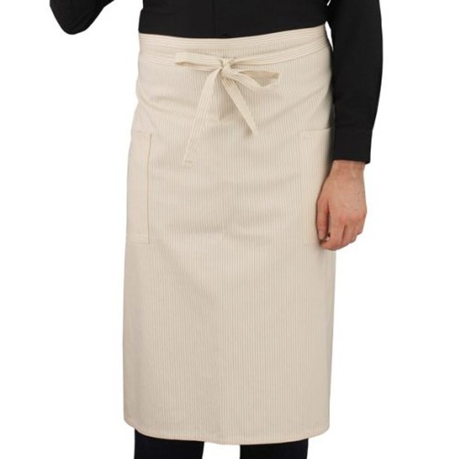 Apron, Bistro, White/Tan Railroad Stripe, 29 x 31.5 Inches, Cotton Denim, with Extra Long Ties & 2 Oversized Pockets 1 - 1 EACH 229426