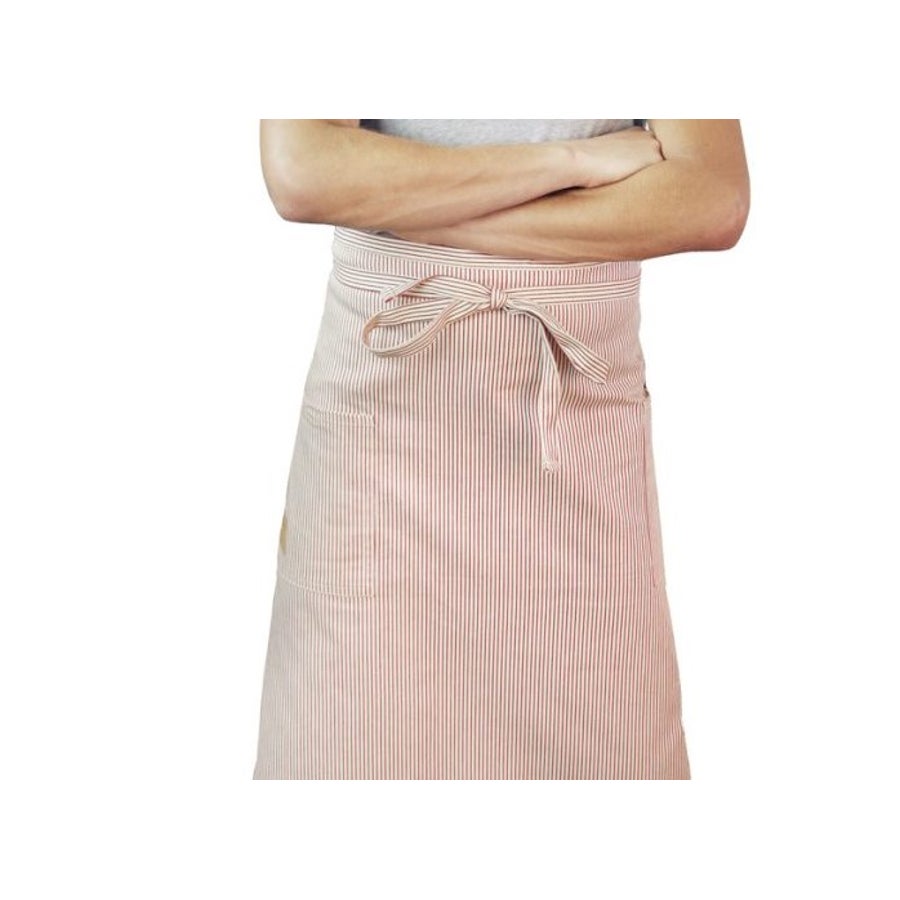 Apron, Bistro, White/Red Railroad Stripe, 29 x 31.5 Inch, Cotton Denim, with Extra Long Ties 1 - 1 EACH 229380