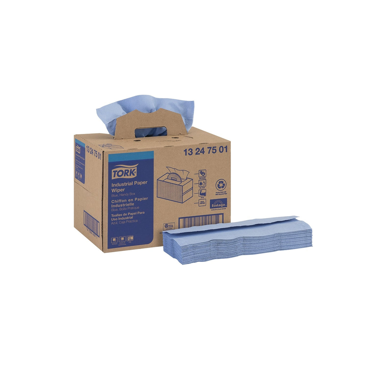 Wipers, Industrial Paper, 4-Ply, Blue, 12.8 x 16.5 Inch, with Self-Dispensing Box 1 - 180 COUNT 823217