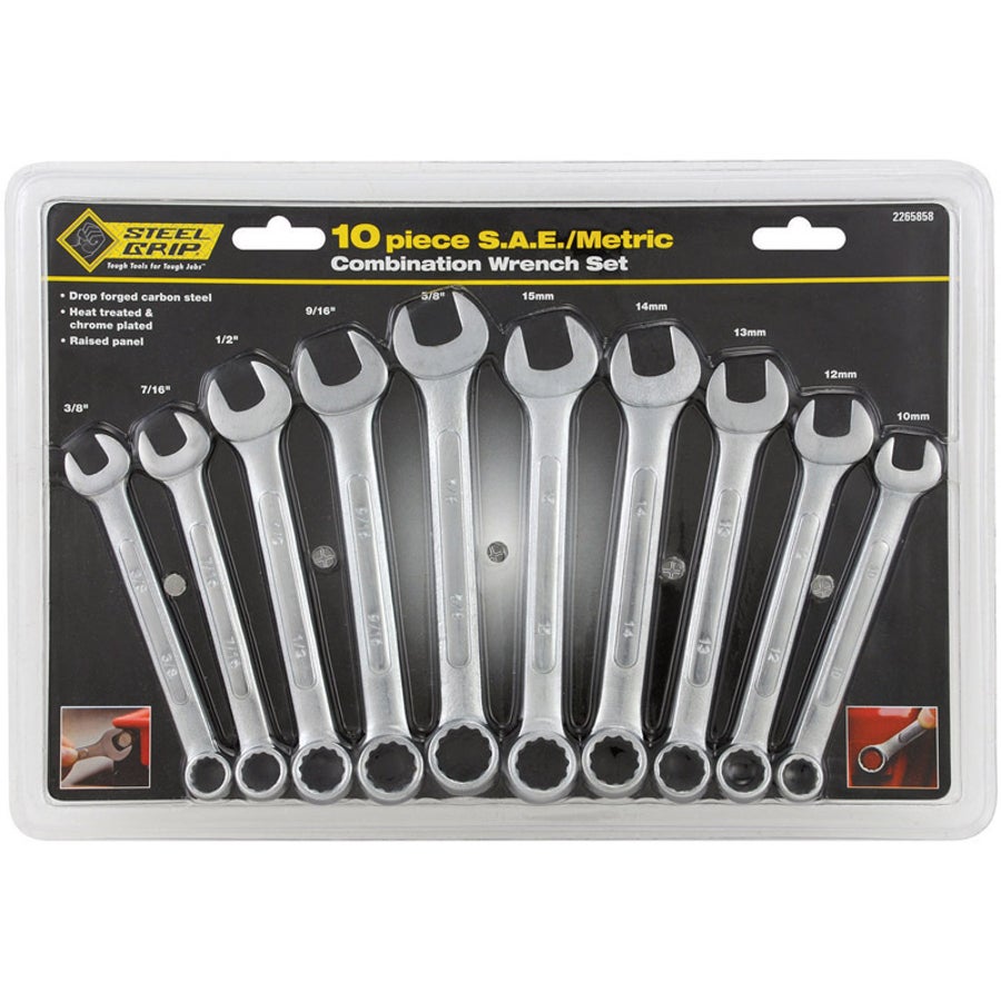 Wrench Set, Combination, Metric & SAE, Steel, 10 Piece 1 - 10 PIECE