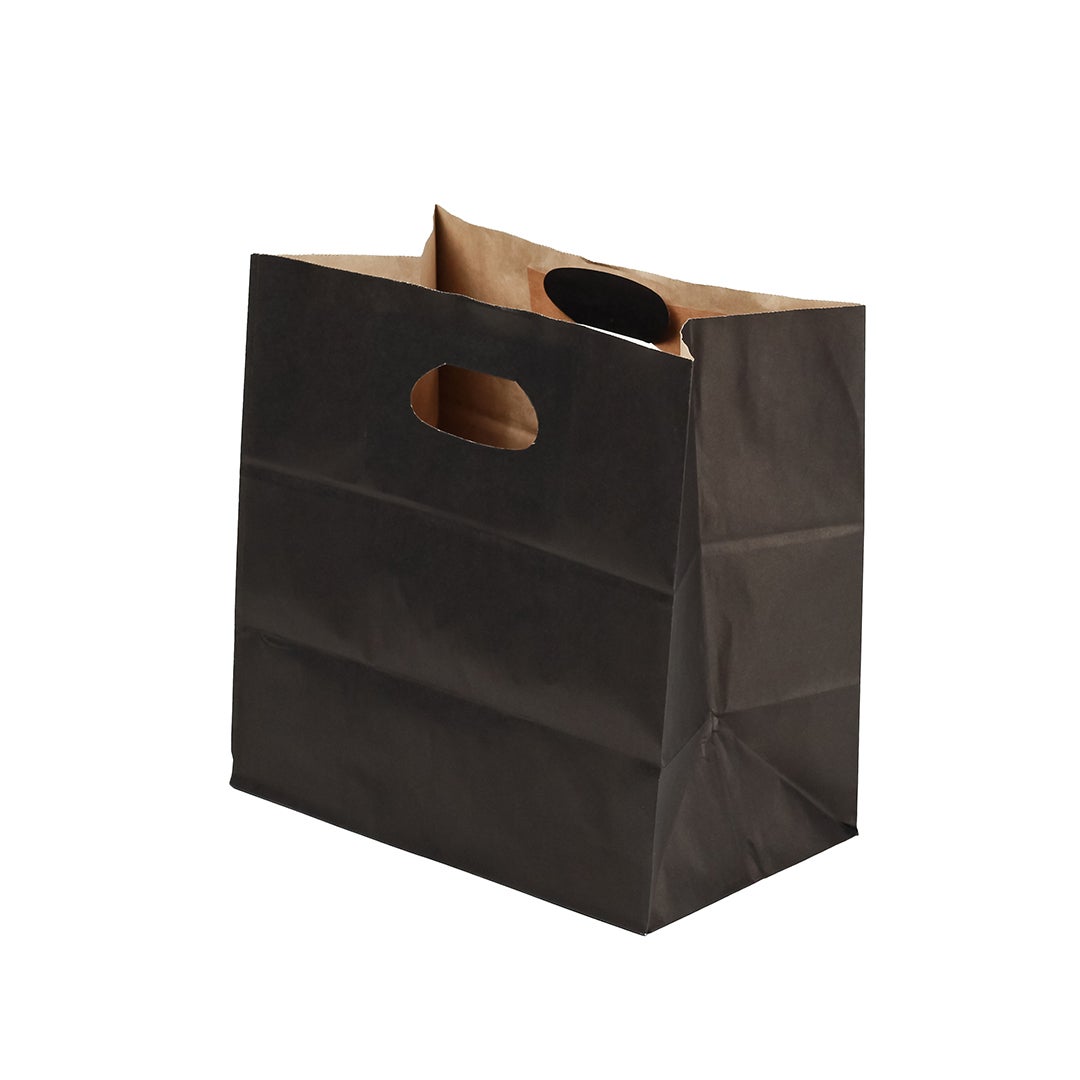 Bags, 11 x 7 x 11 Inch, Paper, Black, with Handle 1 - 100 COUNT 856358