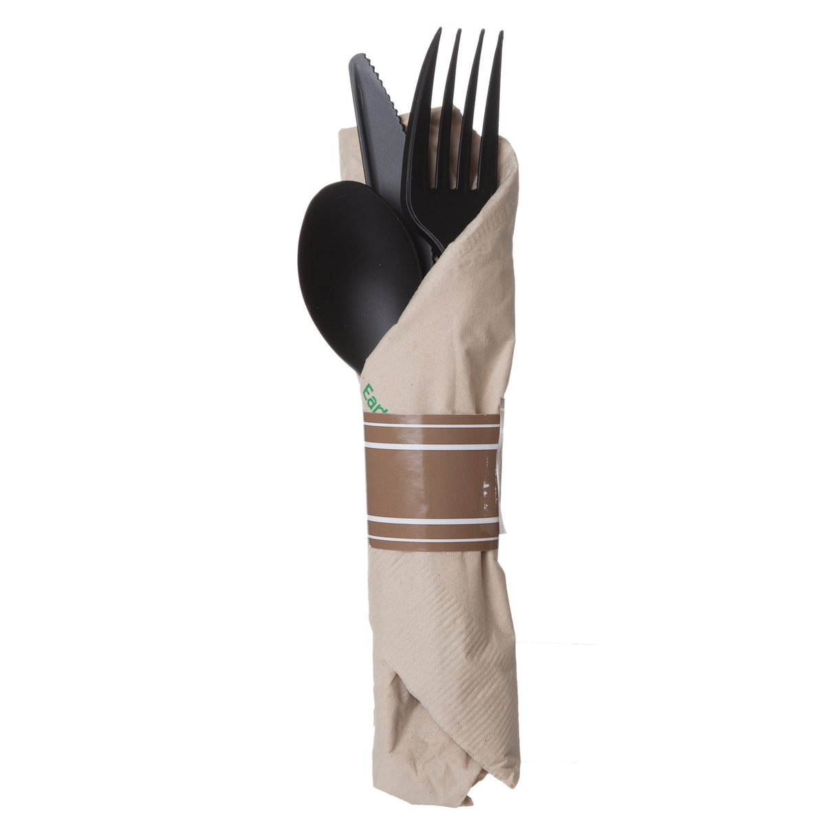 Wrapped Cutlery, Fork Knife & Spoon, Black, with Napkin & Napkin Band 4 - 25 COUNT