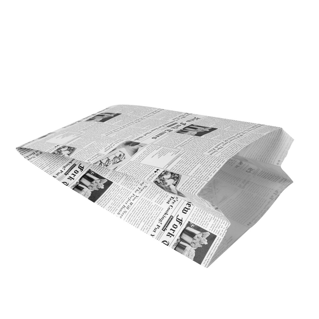 Bags, French Fry, 5 x 8.8 Inch, Paper, White, Newsprint 1 - 100 COUNT 253674