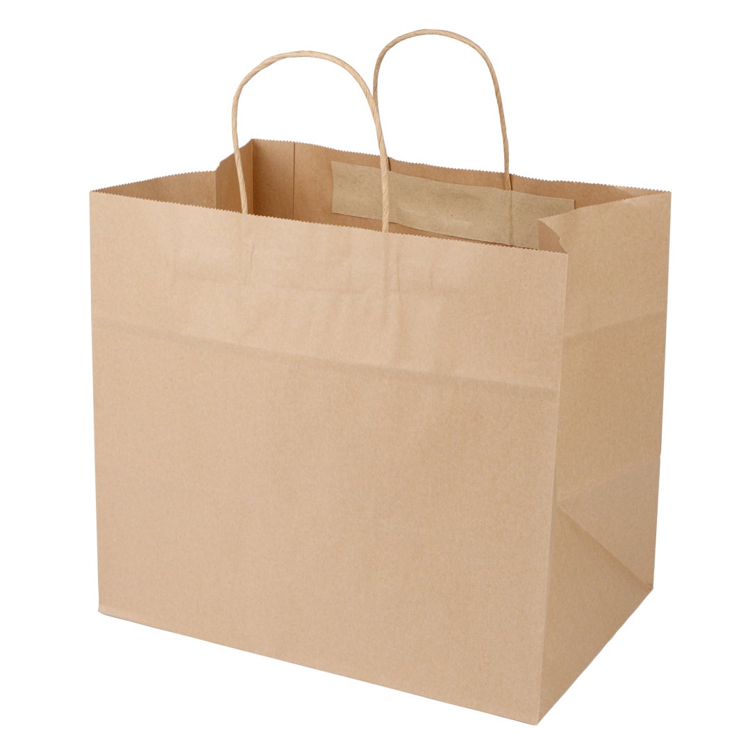 Bags, 12.5 x 8.25 x 11.25 Inch, Paper, Kraft, with Handles 1 - 100 COUNT 322996