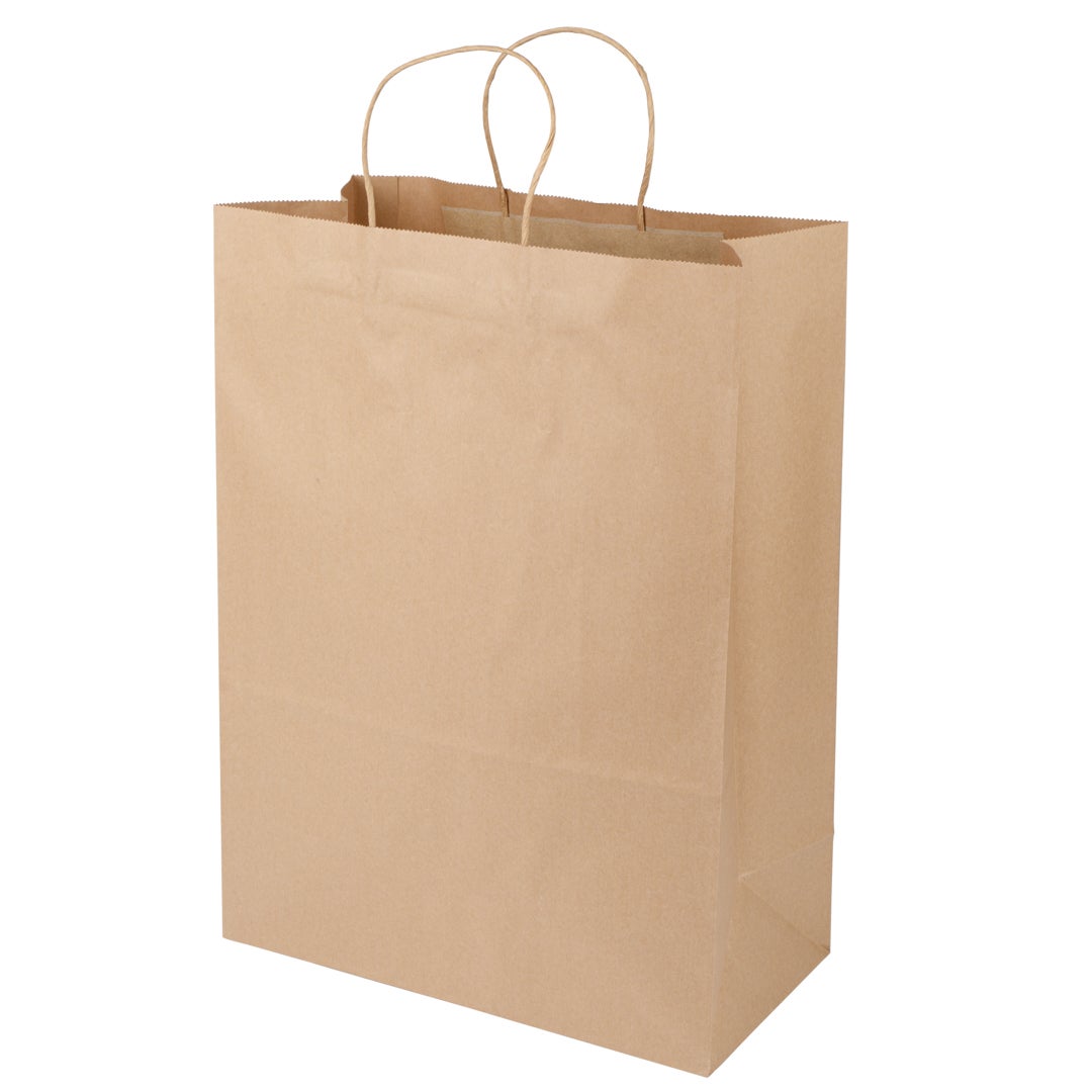 Bags, 12.5 x 6.25 x 17 Inch, Paper, Kraft, with Handles 1 - 100 COUNT 322992