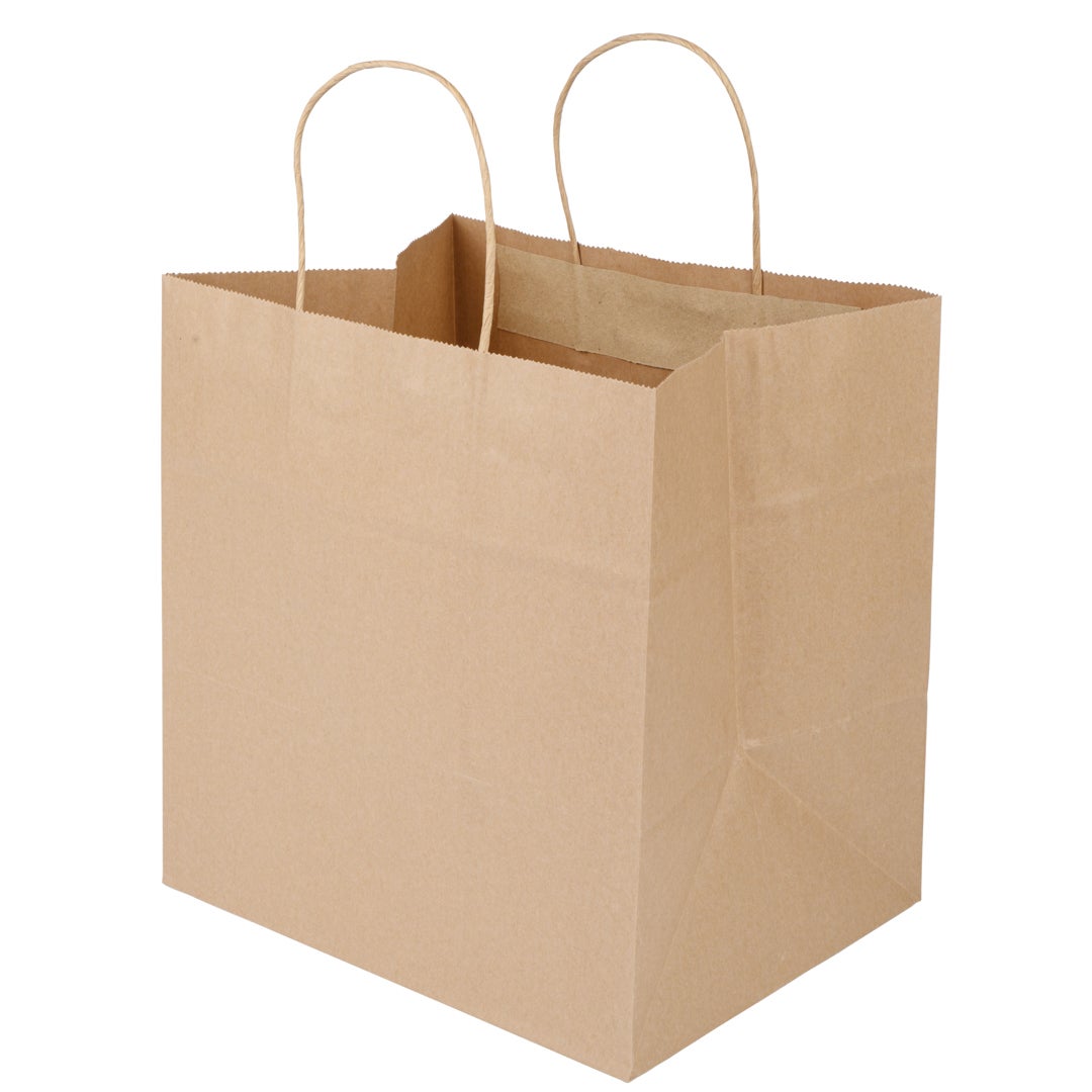 Bags, 10.25 x 7.75 x 10.5 Inch, Paper, Kraft, with Handles 1 - 100 COUNT 322998