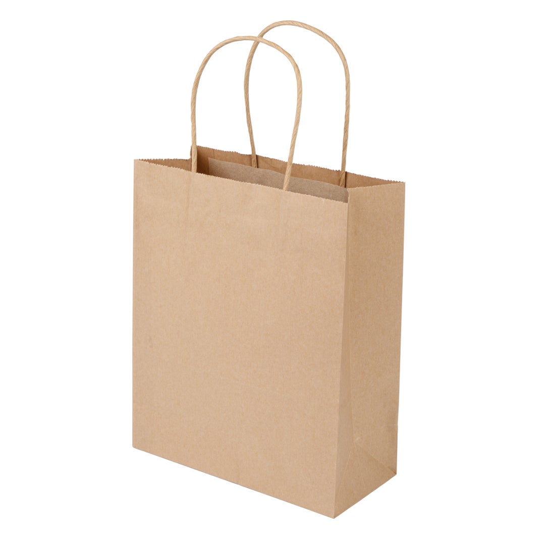 Bags, 7 x 3.25 x 9.5 Inch, Paper, Kraft, with Handles 1 - 100 COUNT 323005