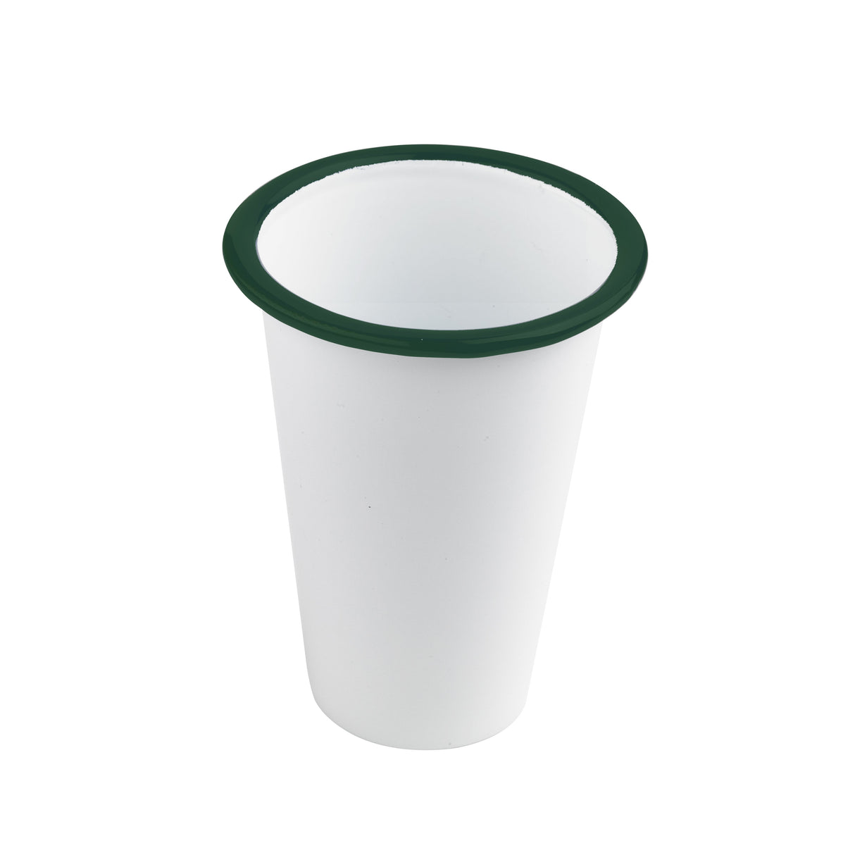 Tumblers, Enamel, 14 Ounce, 3.5 x 3.5 Inch, White, with Green Rim 12 - 1 EACH 458956