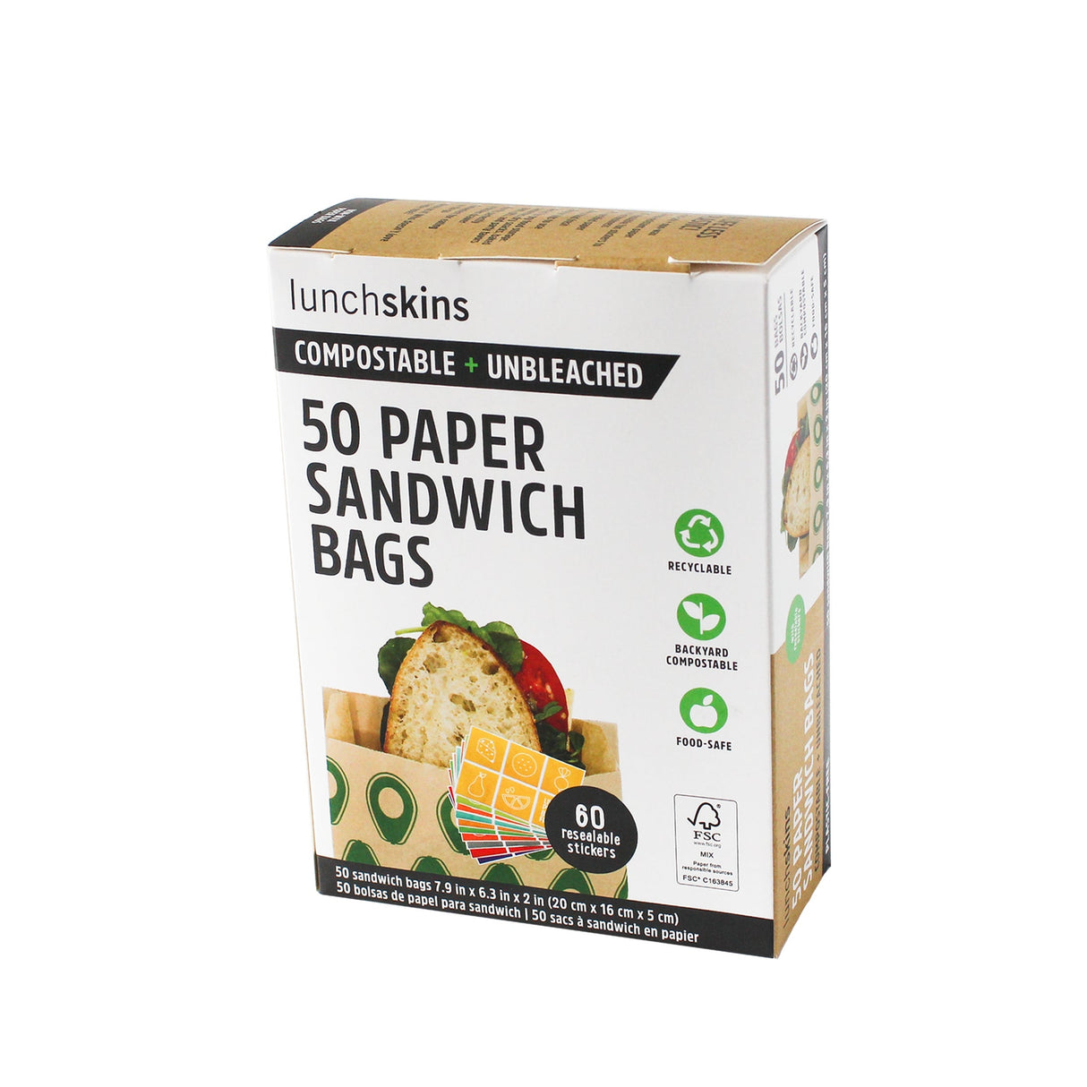 Bag, Sandwich, Paper, Kraft, Avocado Print, Sealable 12 - 50 COUNT 461278