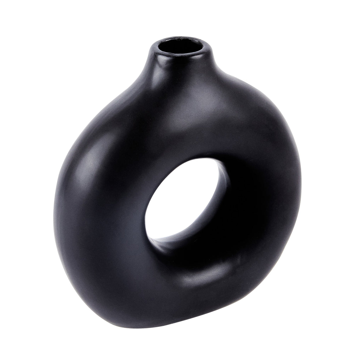 Vase, Table Art, 5.75 x 2.25 x 6 Inch, Ceramic, Black, Donut Shape 1 - 1 EACH 548497